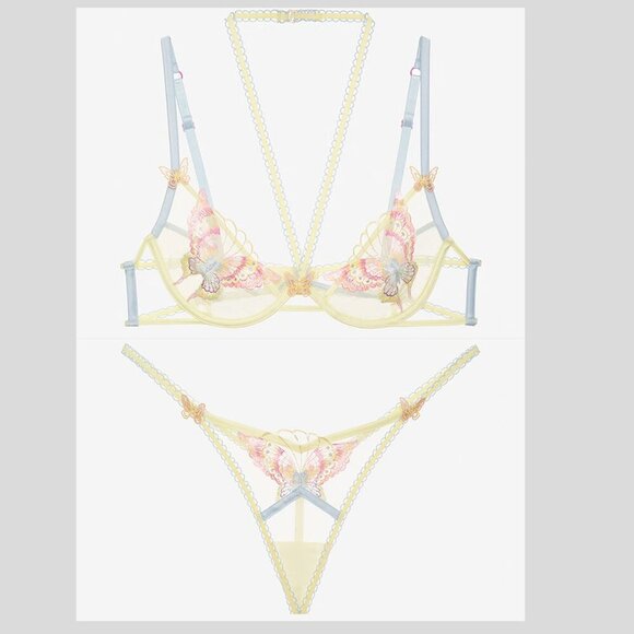New! For Love and Lemons Pastel Papillon Underwire Bra & Thong Panty Set 10465 - Picture 2 of 12